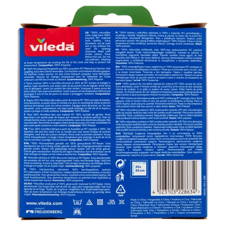 Vileda Microfibra 100% Riciclato, panno ideale per pulire efficacemente tutte le superfici. 3x